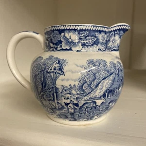 Vintage W R Midwinter Ltd Rural England Blue & White Pitcher TransferWare Cream - Bild 1 von 7