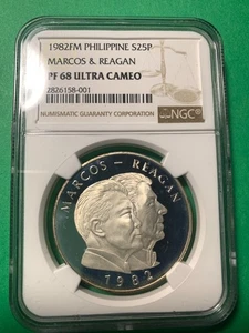 PHILIPPINES 1982 25 PISO MARCOS REAGAN PROOF NGC PF 68 UC SCARCE ONLY 250 MINTED - Picture 1 of 4