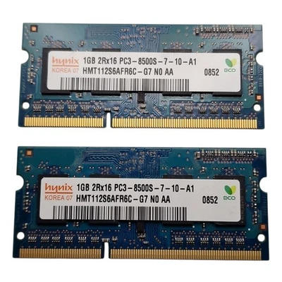 2x Hynix 1GB 2Rx16 PC3-8500S-7-10-A1 LAPTOP MEMORY RAM HMT112S6BFR6C-G7 N0 AA - Image 1 of 4