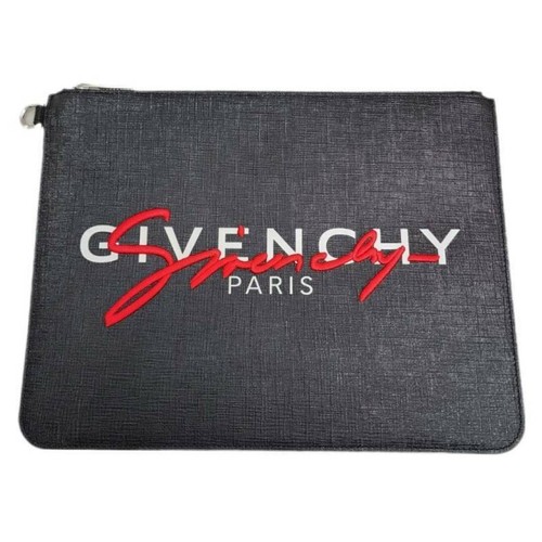Pochette Givenchy grande con zip Bk600Jk0Vm nera rivestita in tela pvc pochette