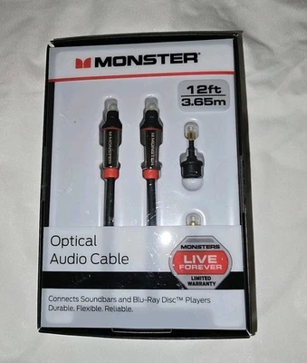Monster 12-FT 3.65M OPTICAL AUDIO CABLE Connects Soundbars & Blu-Ray Players - Image 1 of 2