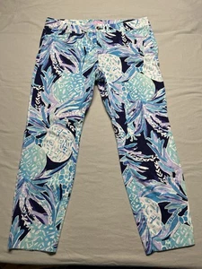 Lilly Pulitzer Tropical Ankle Pants Pineapple Print Blue Purple Size 16 EUC - Picture 1 of 19