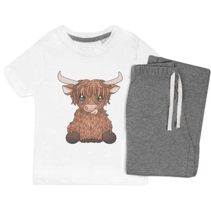 'Highland Cow' Kids Nightwear / Pyjama Set (KP037311) - Picture 1 of 10