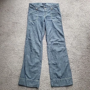 Banana Republic Jeans Women 6 Blue Chambray Wide Leg Patch Pockets Relaxed Baggy - Picture 1 of 16