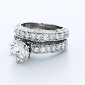 5.5 CT LAB-CREATED DIAMOND D/VVS1 ROUND CUT PLATINUM VINTAGE SIDE-STONE RING SET - Picture 1 of 4
