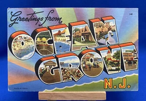 Greetings From Ocean Grove N.J. Large Letter Linen Postcard Posted 1959 - Picture 1 of 2