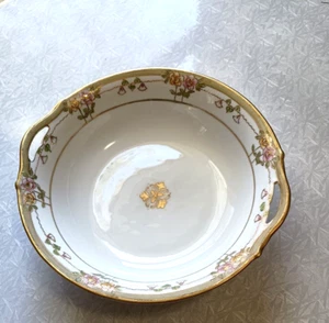 CUENCO DE PORCELANA PINTADO A MANO NIPÓN CON ROSAS ROSAS ROSAS Y DISEÑO DORADO EN RELIEVE - Imagen 1 de 11