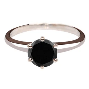 1,40Kt Runden Form 100% Natürlich Jet Schwarz Diamant Solitär Ring Im 925 Silber - Bild 1 von 6