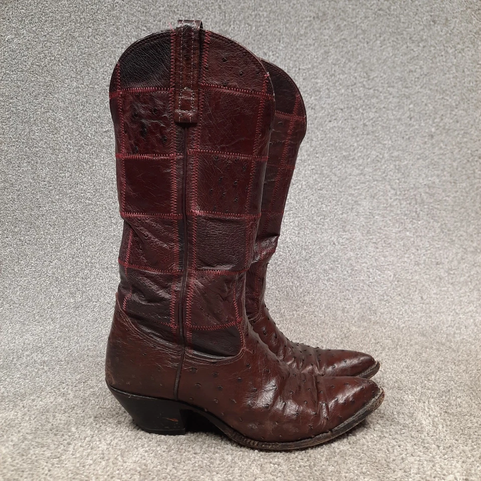Nocona Quill Ostrich Leather Western Cowboy Boots Womens Size 6.5 D Burgundy - Image 1 of 4