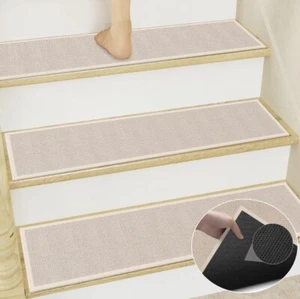 7 Pcs Non Slip Woven Stair Treads for Wooden Steps Indoor Rugs Machine Washable - Picture 1 of 6
