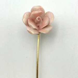 Vintage Porzellan rosa glasiert geformte Rose Blume Stecknadel Brosche figural 2" - Bild 1 von 7