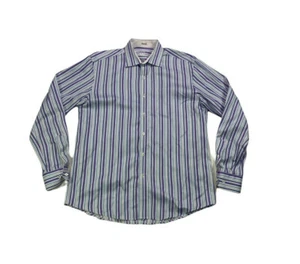 Bugatchi Uomo Shaped Fit Button Front Mens Size L Blue Lavender Striped Shirt - Picture 1 of 6