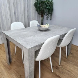 Modern Grey Dining Table Set 4 White Faux Leather Chairs for Kitchen Room - Picture 1 of 12