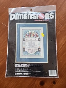 Vtg Dimensions Stamped Cross Stitch Kit 3112 Family Sampler 1991 Sealed - Picture 1 of 5