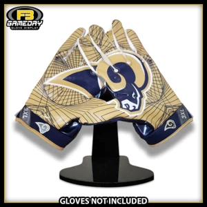 ¡Exhibición de guantes receptores de fútbol americano con soporte para guantes Los Angeles Rams! NFL - Imagen 1 de 3