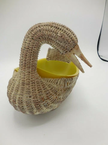 Vintage Wicker Duck Basket with Removable Plastic Planter Cover