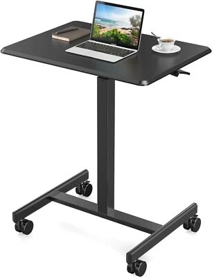 Portable Rolling Laptop Adjustable Height Black White Mobile Small Stading Desk - Image 1 of 4