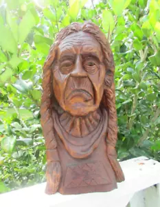 ARTE FOLCLÓRICO INDIO AMERICANO TALLADO A MANO ARTISTA FIRMADO GOFF 14" BUSTO ESCULTURA - Imagen 1 de 13