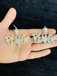Dije colgante de diamantes simulado con enchufe de plata esterlina 925 hip hop con cadena de cuerda - Imagen 1 de 3