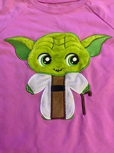 Star Wars Yoda Pink Long Sleeve Sweater Girls with Plush Green Yoda Med 7/8 - Picture 1 of 2
