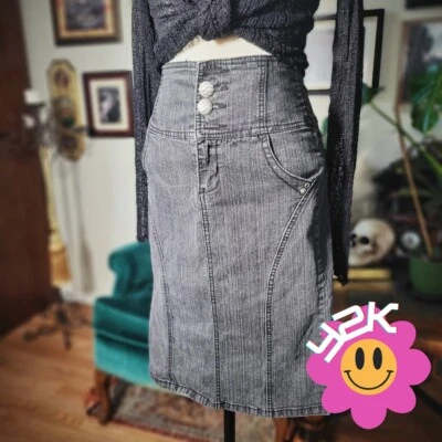 Falda midi lápiz de mezclilla gris cintura alta Y2K XOXO Foto 1 de 4