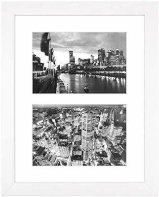 8x10 Picture Wood Collage Frame with White Mat for Two 4x6 Photo and Real Glass - Image 1 of 4