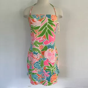 Citrus Tropical Halter Dress Juniors Womens Size L Made In USA 90s VTG NWT - Picture 1 of 19