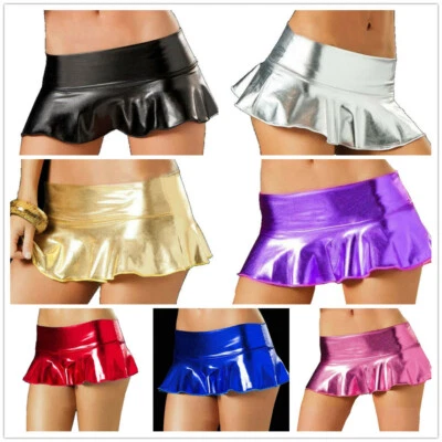 Sexy Niña Mujeres Cuero PU Plisado Mini Faldas Micro Vestido Elegante Juegos con disfraces Club  Foto 1 de 4