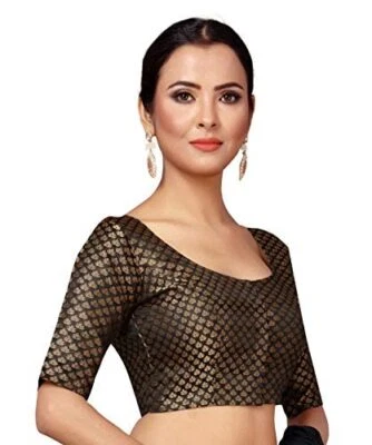 Blusa sari negra manga codo brocado especial para mujer festival boda Foto 1 de 4