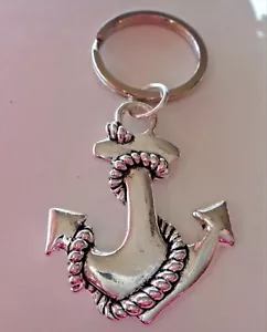 Pewter 3D 45x35mm Heavy solid Anchor with Rope Navy Marine Boat Keyring Keychain - Picture 1 of 3