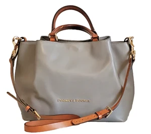 Dooney & Bourke Large Gray Leather Satchel Barlow with Crossbody Strap - Picture 1 of 20