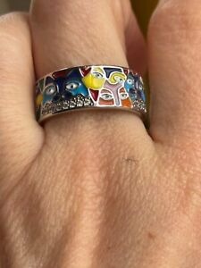 silver enamel ring cats cubic size R