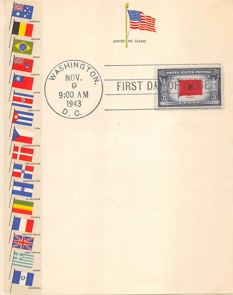 918 5c Albania on 5 1/2" by 6" folded stationery w/ multicolor flags [387515] - Image 1 of 1