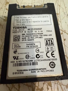 Toshiba 250GB Internal 5400RPM 1.8" MK2533GSGF MICROSATA HDD 577990-001, 064GY5 - Picture 1 of 1