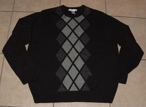 Mens Sz XL Casual or Dress Black Argyle Stretchy Pullover Sweater GEOFFREY BEENE - Picture 1 of 4