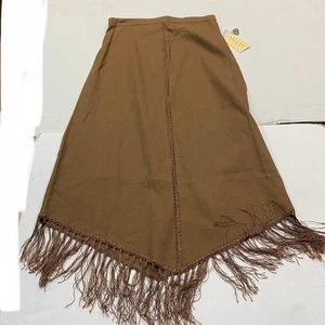 Selene Sport Damen braun Leinenmischung Fransen abgewinkelter Saum Midirock Small - Bild 1 von 5