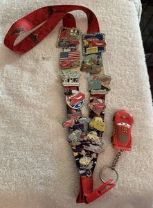 DISNEY PINS WITH LANYARD - 14 CARS THEMED PINS, CARS LANYARD, LIGHTNING KEY FOB - Picture 1 of 5