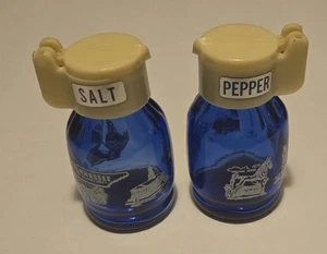 Salero Pimentero Tennessee Vintage Recuerdo Vidrio Azul con Pegatinas de Lámina - Imagen 1 de 5