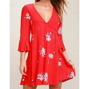 Vestido Babydoll Free People Mujer Talla XS Rojo Floral Mini Boho Festival Romántico - Imagen 1 de 8