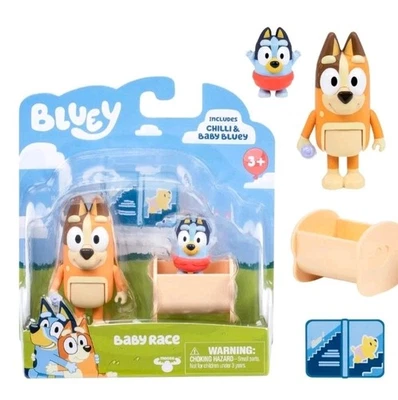 Bluey Baby Race pacote com 2 pimentas e bebê azulado com berço envio rápido no mesmo dia - Imagem 1 de 4