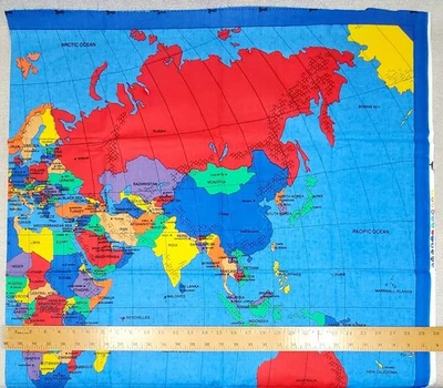 MAPA DEL MUNDO PANEL Algodón Tela Tradiciones ©1998 60" x 36" NUEVO Foto 1 de 4