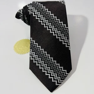 Missoni Dark Brown Woven Repp Silk Tie w Black&White Zigzag Stripes 60x3.25” NWT - Picture 1 of 13