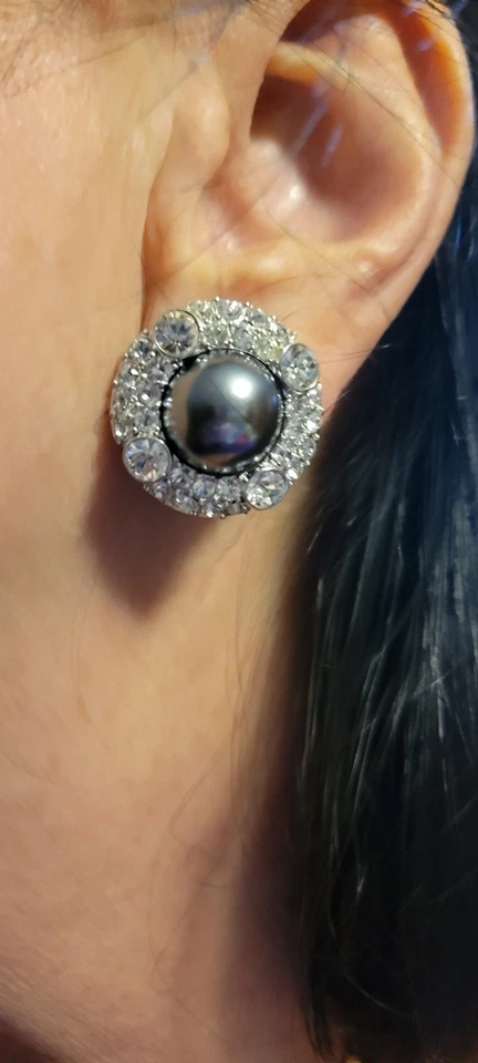 Pendientes Edwin perlas grises y cristal Foto 1 de 4