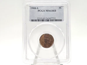1908-S PCGS MS 63 RB Indian Head Cent **KEY-DATE EXCELLENT STRIKE** 87722 - Picture 1 of 8