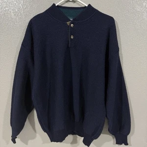 Vintage Pendleton Sweater Blue Mens XL Henley Virgin Wool Elbow Patches Pullover - Picture 1 of 10