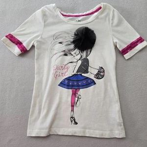 Jessica Simpson Top Girls Small White Party Girl Graphic Crew Neck Short Sleeve - Picture 1 of 10