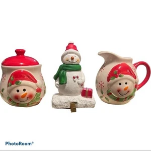 Set zuccheriera e cremosa in ceramica pupazzo di neve 3~pz con porta calze abbinato 4"x 5" - Foto 1 di 7