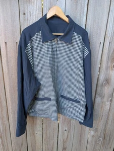 Vintage NAT NAST Reversible Bomber Jacket Silk Cotton Blue White Plaid XXL 2XL - Picture 1 of 11