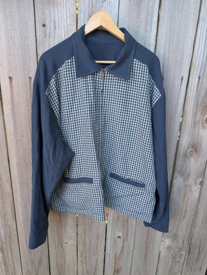 Vintage NAT NAST Reversible Bomber Jacket Silk Cotton Blue White Plaid XXL 2XL - Image 1 of 4