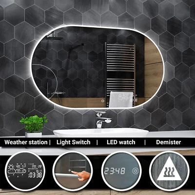 Hamburg ILLUMINATO LED specchio del bagno Stazione meteo INTERRUTTORE SBRINATORE - Immagine 1 di 4